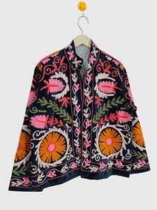 Veste en velours à col mandarin brodée à la main avec des motifs floraux, manches longues, style bohème chic, vêtements d'automne pour femmes, taille plus - Product Image 4