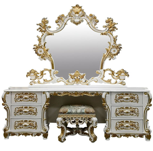 Ornate <b>gold</b> carved wooden <b>console</b> <b>table</b> with matching wall mirror, available at wholesale prices. - Product Image 5