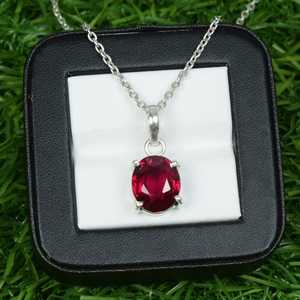 Colgante Ovalado de Rubí Rojo, Collar de Plata de Ley 925, Joyería con Piedra de Nacimiento de Julio, Colgante de Gema Natural, Elegante Regalo para Mujer - Product Image 1