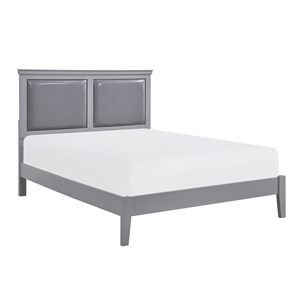 Letto Classico Grigio Queen Size con Testiera Imbottita, Pezzo Unico, in Legno, per Camera da Letto - Product Image 1