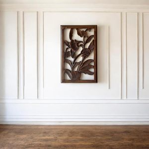 Panel de Pared de Madera Floral Hecho a Mano con Marco, Diseño de Flores Talladas, Arte Decorativo para Sala de Estar, Dormitorio, Oficina en Casa - Product Image 2