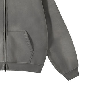 Fabricante OEM de Sudaderas con Capucha Personalizadas 100% Algodón French Terry con Efecto Desgastado, Lavado Ácido, Color Rosa, Estilo Urbano, Apliques Bordados y Cierre de Cremallera - Product Image 6