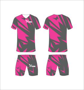 Conjunto de Uniforme de Fútbol Sublimado Personalizado, Diseño Geométrico Rosa y Gris, Transpirable, de Secado Rápido, Camiseta de Fútbol para Hombre y Niño - Product Image 1