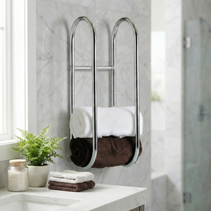 Estante de Baño de Esquina de un Solo Nivel, Diseño Moderno Taiwanés, Acabado Cromado Metálico, Duradero, Tamaño Personalizado, Accesorios para Montaje en Pared - Product Image 1