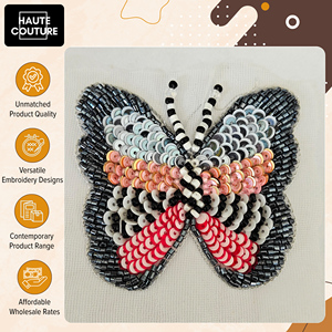 Apliques Hechos a Mano en India con Lentejuelas y Cuentas para Accesorios de Ropa de Mujer - Mariposa sobre Red al Precio Más Bajo - Product Image 6