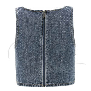 Top Corto de Mezclilla para Mujer con Pedrería, Ajustado, con Botones, Sin Mangas, Moda de Verano, Estilo Casual Urbano, Venta al por Mayor OEM ODM - Product Image 2