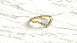 Bague de luxe en or 18 carats avec diamants baguette en forme de V, minimaliste, courbée en chevron, empilable, bijou de fiançailles raffiné, cadeau pour femme - Product Image 3