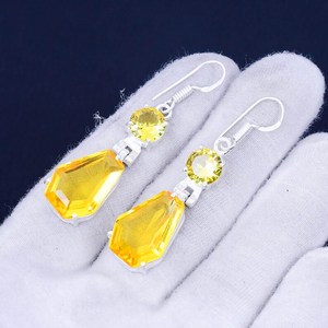 Pendientes colgantes de citrino hechos a mano con plata de ley 925, joyería para mujer, regalo, venta al por mayor - Product Image 3