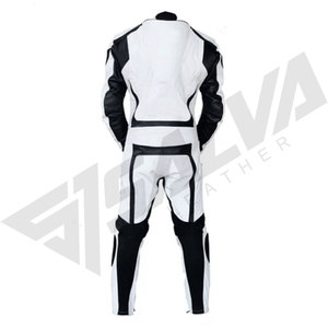 Salva Leather Men Full Sleeve Leather Motorcycle Racing Suit White Black <b>Blocked</b> One Piece Windproof Protective Gear 220g All - Product Image 3