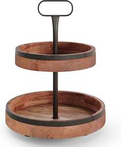 2-Tier Mango Wood Cupcake Stand Macaron Plate Cake Dessert Fruit Snack Candy Buffet Display for Wedding Home Party Cake Stand - Product Image 2