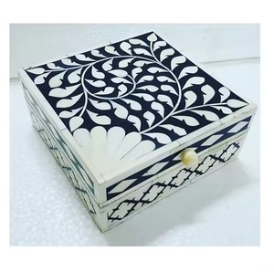 Handmade Diamond Pattern Bone Inlay Bath <b>Set</b> Square Ceramic Tissue Box Dispenser Blue <b>White</b> Floral Pattern <b>Bathroom</b> Decor - Product Image 3