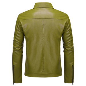 Chaqueta de Moto Reversible para Hombre, de Cuero Sintético Verde Oliva, Cortavientos, con Cuello Alto, Cierre de Cremallera, Corte Ajustado, Manga Regular, para Otoño - Product Image 6