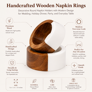 Premium Handcrafted Wooden Napkin Rings | Two Tone Round Napkin Holders for Wedding Dining <b>Table</b> Décor Holiday Party <b>Table</b> - Product Image 5