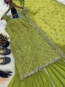 Trajes Salwar Kameez Sharara para Mujer, Invierno/Verano, para Bodas y Fiestas, Corte Ajustado, Largo Midi, Diseño Reversible, Georgette Sintética de Secado Rápido - Product Image 3