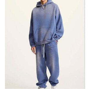 Winter Collection Men's Hooded Casual Lightweight Cotton Acid <b>Wash</b> Custom <b>Tech</b> Fleece Four-Way Stretch Tracksuit Breathable - Product Image 1