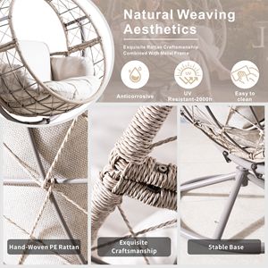 Outdoor and Indoor 4-in-1 Cushioned Swing Chair with Metal <b>Frame</b> and Wicker <b>Grey</b> Hanging Chair for Patio - Product Image 5