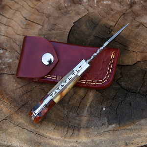Cuchillos Plegables Personalizados Hechos a Mano de Acero de Damasco de Alta Calidad con Punta Caída y Hoja Recta, Mango de Cuerno y Madera de Palisandro, Cuchillo de Bolsillo - Product Image 6