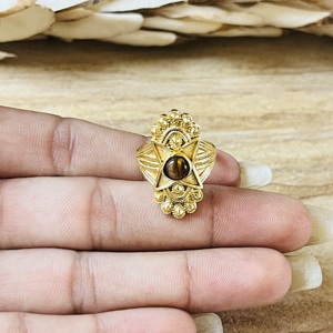 Latest Design Boho Star Tiger Eye <b>Ring</b> Tribal Brass Jewelry For Women 18K Gold Plated Celestial <b>Chunky</b> Statement Wholesale <b>Ring</b> - Product Image 4