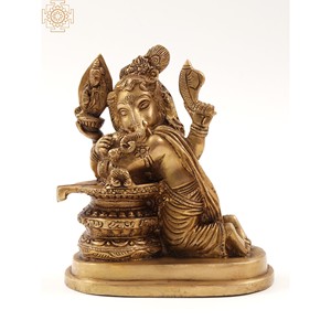 Hecho a mano de latón de 6 pulgadas Lord Ganesha Idol Señor de la sabiduría y la prosperidad Hecho EN LA India Lovin to Shivling Escultura - Product Image 1