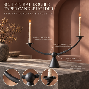Double <b>Taper</b> <b>Candle</b> <b>Holder</b> Dual Arm Curved Pedestal Sculptural Metal Centerpiece Table Decor | Elegant Home Accent Modern Dining - Product Image 5