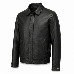 Veste de moto décontractée slim fit en cuir véritable pour homme avec logo frontal, style vintage streetwear - Product Image 4