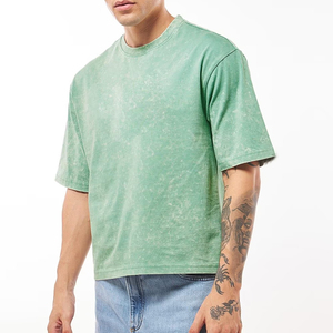 Camiseta Clásica de Manga Corta a Rayas de Corte Regular para Hombre, Estilo Urbano, para Otoño e Invierno, Uso Diario, Lavado Ácido - Product Image 1