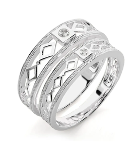 925 Sterling Silver Silver Plated Geometric <b>Couple</b> <b>Rings</b> - Product Image 1