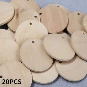 จี้ไม้ทรงกลมธรรมชาติขนาด 40 มม. มีรูสำหรับทำเครื่องประดับ DIY ต่างหู จี้ห้อย งานฝีมือ วัสดุจากจีน - Product Image 2