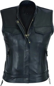 Chaleco de cuero genuino para mujer con cremallera lateral, chaleco de moda - Product Image 1