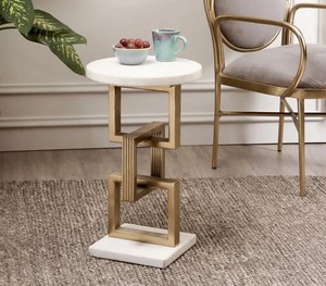 High On Demand new Style Contemporary Marble <b>Side</b> <b>Table</b> With <b>Gold</b>-Plated Irregular Base For Living Room Decoration - Product Image 4