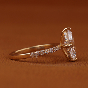 Anillo de Compromiso de Lujo con Diamante Cultivado en Laboratorio, Corte Marquesa, en Oro Sólido de 14K, Anillo de Boda Hecho a Mano con Pavé para Mujer - Product Image 2