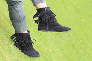 Femmes en cuir suédé véritable gland bottines confortable bout pointu décontracté talon plat bottes de bureau chaussures de mode pour les filles - Product Image 4