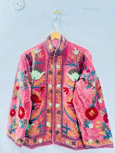 เสื้อแจ็คเก็ตสั้นทรงเข้ารูปสำหรับผู้หญิง งานปักมือแบบซูซานี ลายพิมพ์จาไปร์บล็อกพริ้นท์ ผ้ากำมะหยี่บุใยกำมะหยี่ สำหรับฤดูหนาว สินค้าส่งออกใหม่ - Product Image 4