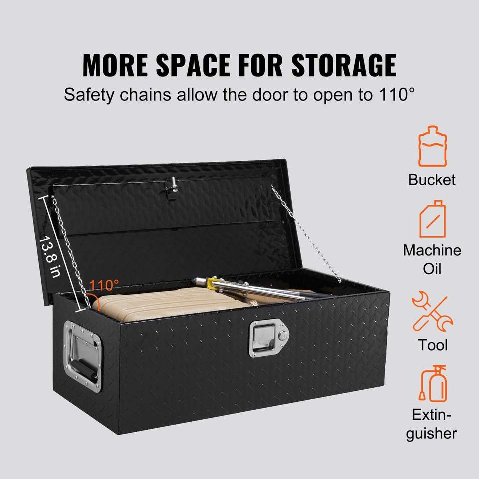 Heavy Duty Aluminum 30"x13"x9.6" Black Truck Bed Tool Box Chest Diamond Plate Side Handle Lock Keys Storage Organizer for Pickup