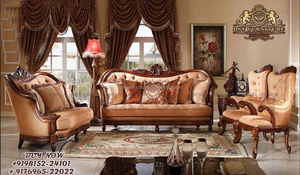 Conjunto de sofá y mesa de Estilo Vintage para sala de estar, muebles de madera de diseño para sala de estar con acabado de nogal - Product Image 3