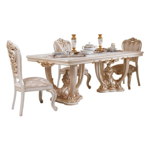 Juego de Comedor Rectangular de Madera de Teca Blanca de Lujo, Tallado Europeo, Estilo Antiguo, Ecológico, Muebles de Comedor para Hotel - Product Image 6