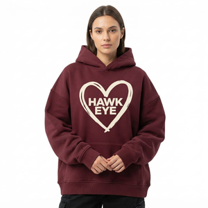 เสื้อฮู้ดโอเวอร์ไซส์พิมพ์ลาย Hawk Eye Heart สีแดงเลือดหมู ผ้าฟลีซ สวมใส่สบายๆ สำหรับฤดูใบไม้ร่วง น้ำหนัก 420 กรัม ระบายอากาศได้ดี บริการ OEM มีกระเป๋า - Product Image 6