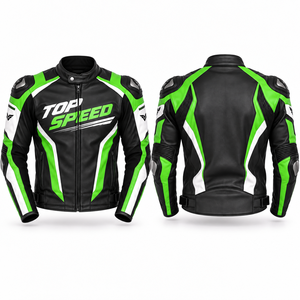 Chaqueta de Motociclista de Cuero Genuino para Hombre, Chaqueta de Motociclista con Cierre Completo y Estampado, Chaqueta de Motociclista con Cuello de Botones - Product Image 2