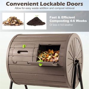 Composteur à double compartiment de 37,5 gallons, bac à compost rotatif à 360 degrés avec lames d'aération pour jardin et café - Product Image 6