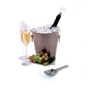 Enfriador de Vino Moderno de Metal Plateado con Asas Laterales, Enfriador de Bebidas Premium para Mesa - Product Image 5