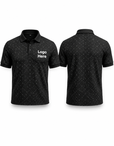 Chemise de golf pour homme en coton 100% noir uni avec logo personnalisé, manches courtes, tricotée, respirante, décontractée, avec impression sur le devant - Product Image 1