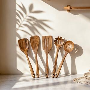 Accessoires de cuisine en teck naturel de haute qualité, outils de cuisine en bois, ustensiles de cuisine en bois, ensemble d'ustensiles en bois pour la maison - Product Image 2