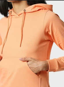 Sudadera con Capucha Naranja para Mujer, Manga Larga, Color Sólido, Informal, de Punto, de Algodón, con Bolsillos, para Verano - Product Image 6
