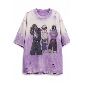 เสื้อยืดคัสตอม 280gsm หนักพิเศษ สำหรับผู้ชาย ล้างสีแบบแอซิดวอช แต่งคริสตัล ทรงโอเวอร์ไซส์ คอปกสองชั้น สไตล์สตรีทแวร์ ขายส่ง เสื้อยืดลายกราฟิก - Product Image 2