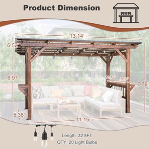 Pergola in Legno 13 x 6,5 con Tetto in Metallo, Gazebo, Banconi Bar e Tettoia - Categoria Prodotti Pergole - Product Image 2
