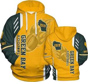 Sudadera con Capucha para Hombre, Diseño de Fútbol Americano Green Bay, Sublimada, con Bolsillo, Color Amarillo - Product Image 1