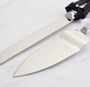 Ensemble de 2 couteaux et spatules à gâteau en acier inoxydable avec poignée en cristal et ruban, pour mariage et fêtes - Product Image 3