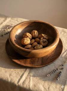 Bol à salade et à fruits en bois, finition naturelle, design vintage, forme ronde, bol en bois de qualité supérieure, bois d'acacia - Product Image 6