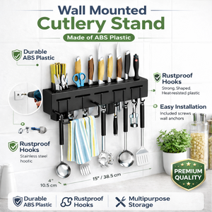 Wall-mounted <b>Storage</b> Organizer <b>Kitchen</b> Knife Spoon Utensils Wall-mounted Holder <b>Rack</b> with Towel Hanger - Product Image 3