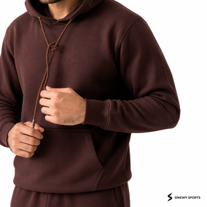 Sweat-shirt à capuche marron pour homme SINEWY, coupe ample, couleur unie, décontracté, en molleton, avec poche, vêtement d'hiver, 100% coton - Product Image 5